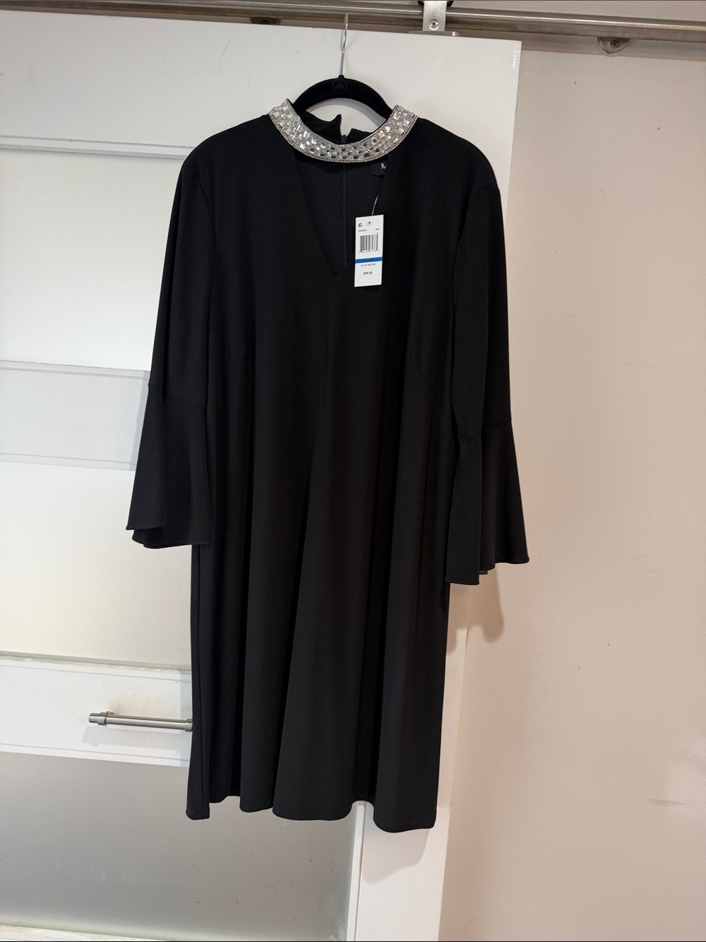 MSK Black Midi Dress with Embellished Silver Collar